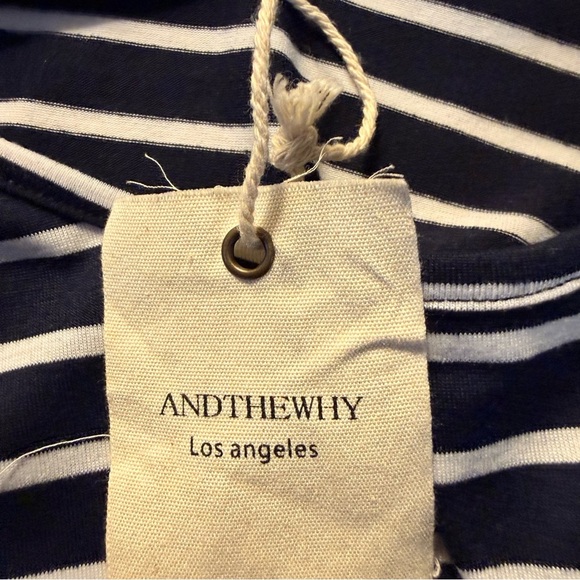 Andthewhy | NWT Navy and White Striped Top with Flair Cuffs | Sz S - Picture 7 of 9